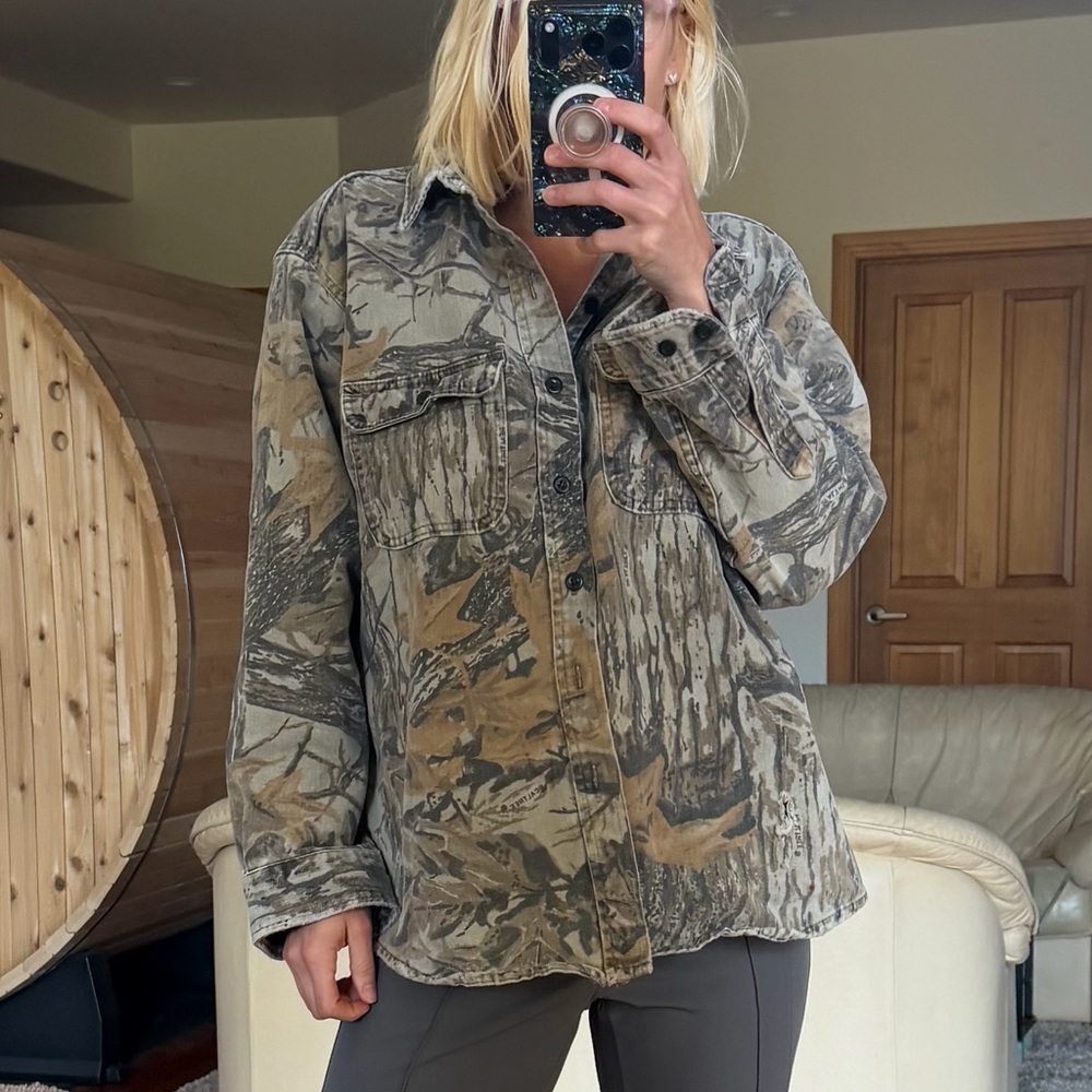 realtree camo shacket Shirt jacket Button Up Long Sleeve Hunting cabela’s XL